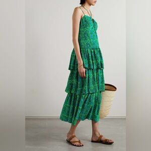 RHODE dress Alber tiered printed crepe de chine midi dress size 0 worn once